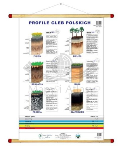 Profile gleb polskich. Plansza edukacyjna 70 x 100 cm. Oprawa w drewniane półwałki