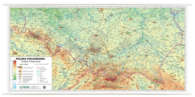 Polska południowa 1:435 000. Mapa ścienna fizyczna