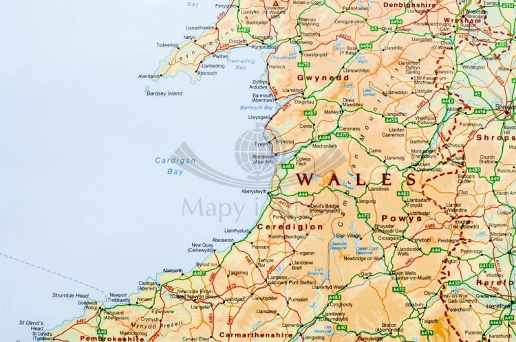 Wyspy Brytyjskie / Wielka Brytania i Irlandia 1:1 000 000. Mapa fizyczno-drogowa w wersji do wpinania. Rama alu SLIM. Fragment 1