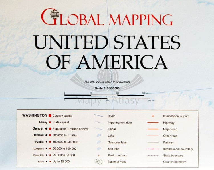 Stany Zjednoczone / USA 1:3 500 000. Mapa polityczna. Rama alu SLIM. Legenda
