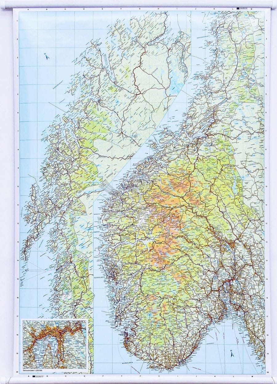 Norwegia. Mapa ścienna drogowo-fizyczna