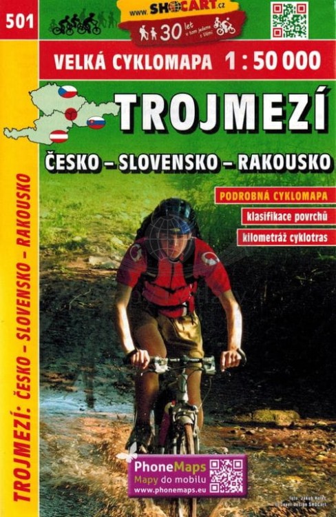 Pogranicze czesko-słowacko-austriackie. Mapa turystyczna, rowerowa 501 wydawnictwa Shocart. Okładka