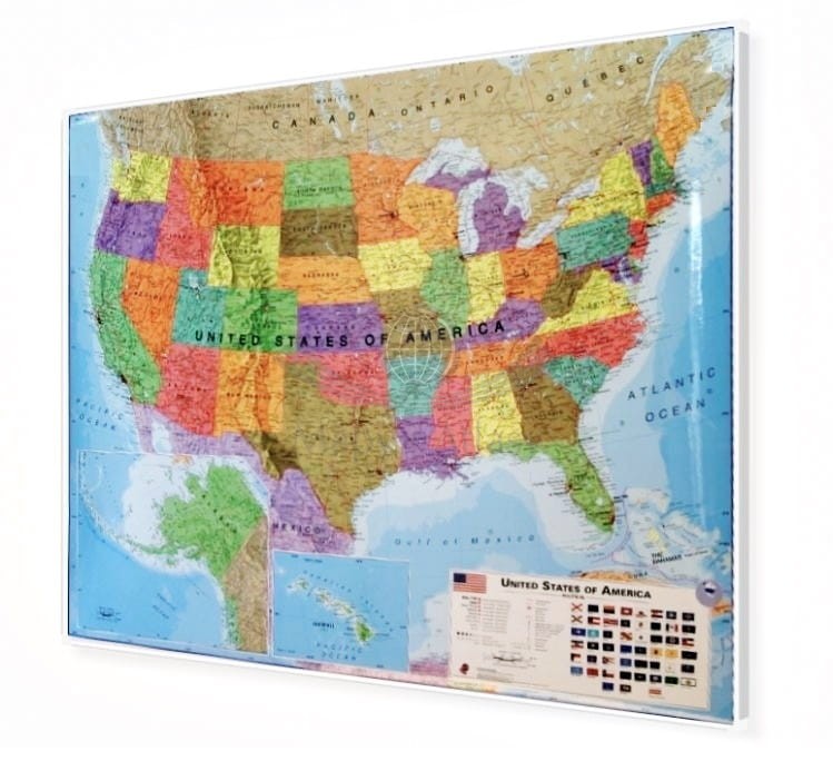 Stany Zjednoczone / USA 1:4 250 000. Mapa polityczna. Rama alu SLIM
