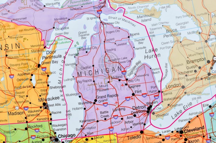 Stany Zjednoczone / USA 1:4 250 000. Mapa polityczna w wersji magnetycznej. Rama alu SLIM. Fragment 6