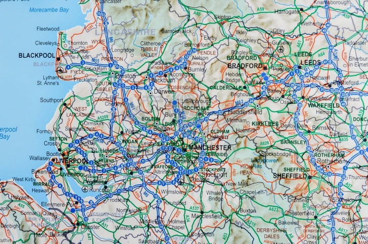 Wielka Brytania. Mapa drogowa w wersji magnetycznej. Rama alu SLIM. Fragment 1