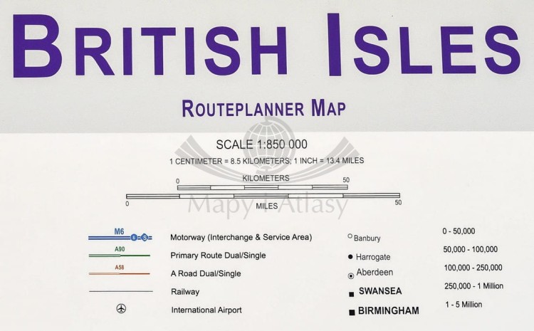 Wielka Brytania. Mapa drogowa w wersji magnetycznej. Rama alu SLIM. Legenda