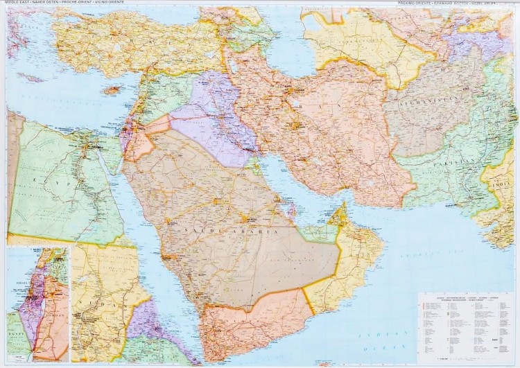 Bliski Wschód 1:4 000 000. Mapa polityczno-drogowa w wersji magnetycznej. Rama alu SLIM