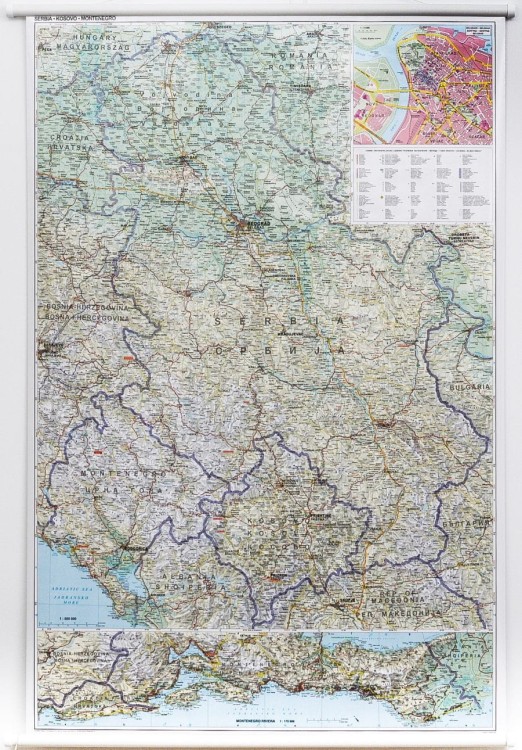 Serbia, Kosowo i Czarnogóra. Mapa ścienna drogowa wydawnictwa Gizi Map