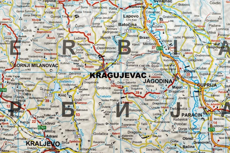 Serbia, Kosowo i Czarnogóra. Mapa ścienna drogowa wydawnictwa Gizi Map. Fragment 1
