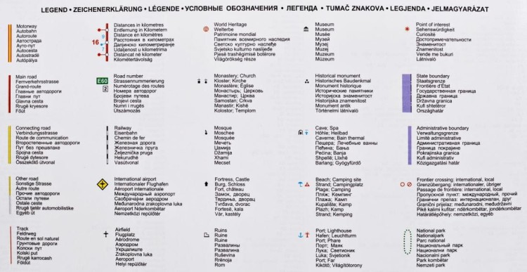 Serbia, Kosowo i Czarnogóra. Mapa ścienna drogowa wydawnictwa Gizi Map. Legenda