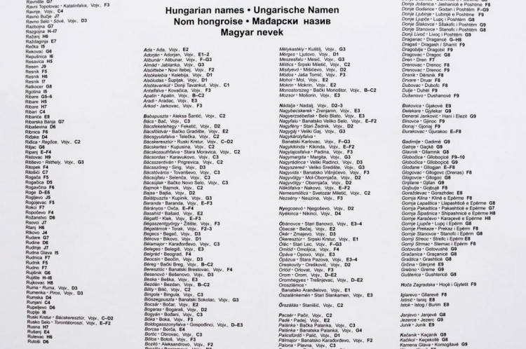 Serbia, Kosowo i Czarnogóra. Mapa ścienna drogowa wydawnictwa Gizi Map. Indeks miejscowości - fragment