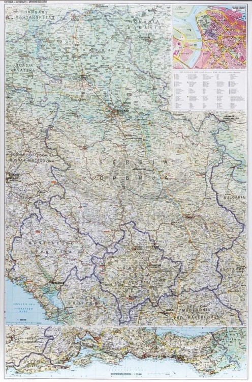 Serbia, Kosowo i Czarnogóra. Mapa drogowa w wersji do wpinania. Rama alu SLIM