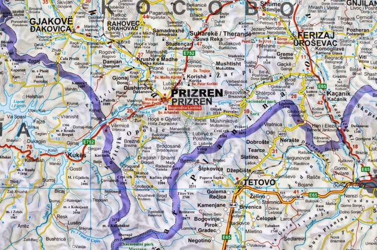 Serbia, Kosowo i Czarnogóra. Mapa drogowa w wersji do wpinania. Rama alu SLIM. Fragment 3