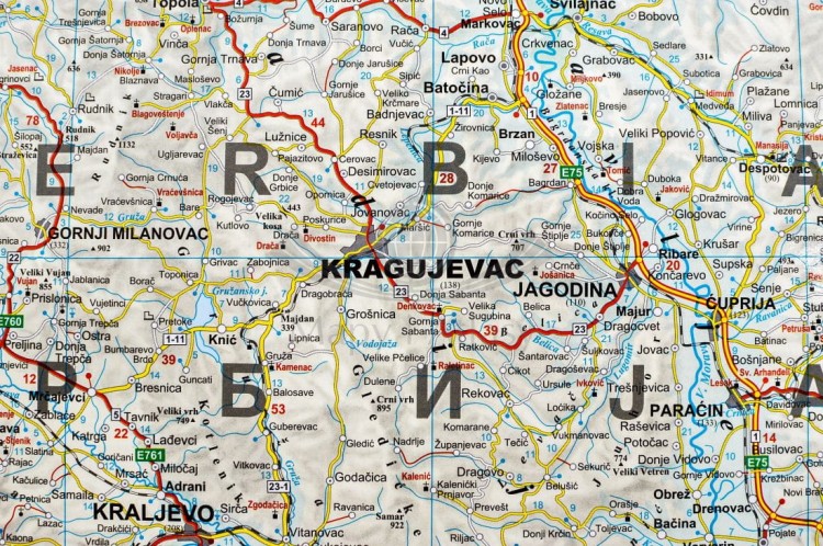 Serbia, Kosowo i Czarnogóra. Mapa drogowa w wersji magnetycznej. Rama alu SLIM. Fragment 1