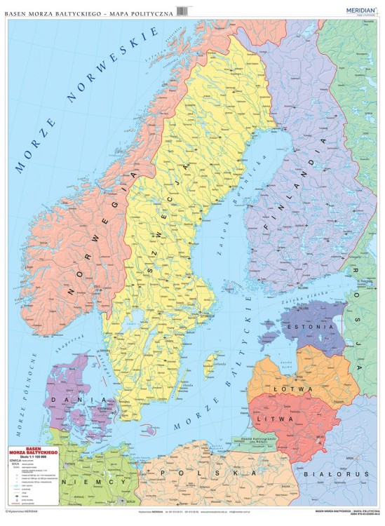 Kraje basenu Morza Bałtyckiego. Mapa polityczna. Rama alu SLIM