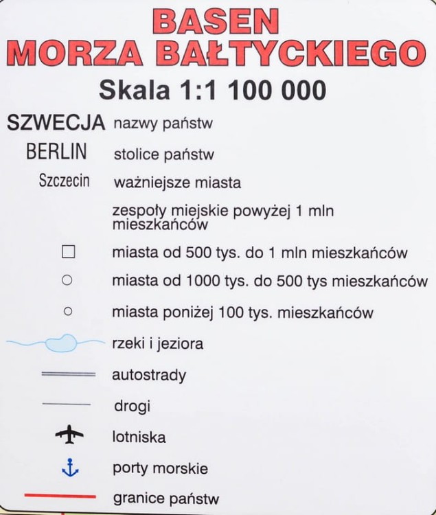 Kraje basenu Morza Bałtyckiego. Mapa polityczna w wersji magnetycznej. Rama alu SLIM. Legenda
