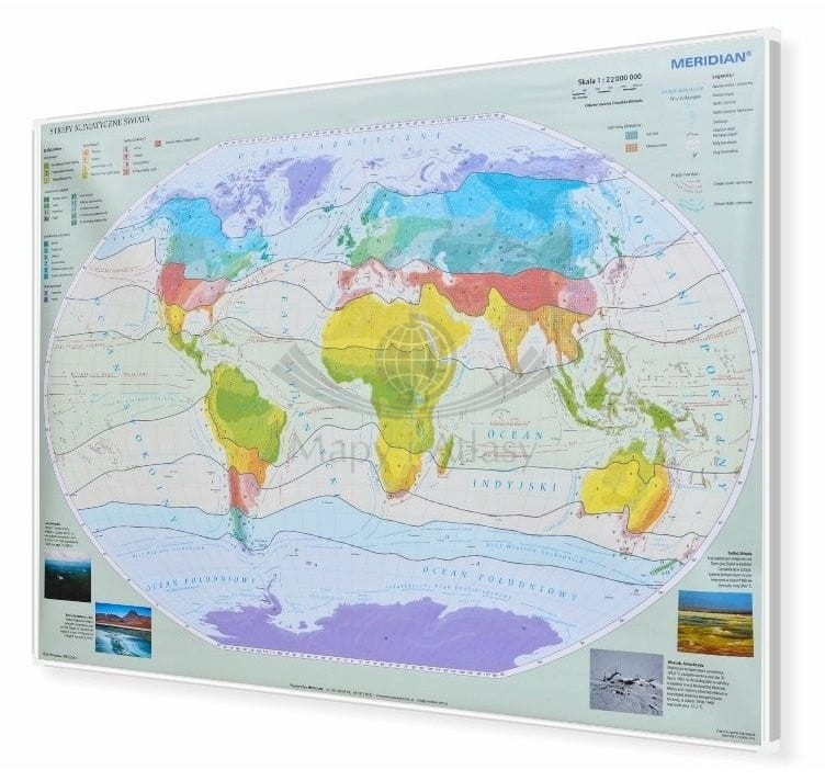 Świat 1:26 000 000. Strefy klimatyczne. Mapa. Rama alu SLIM