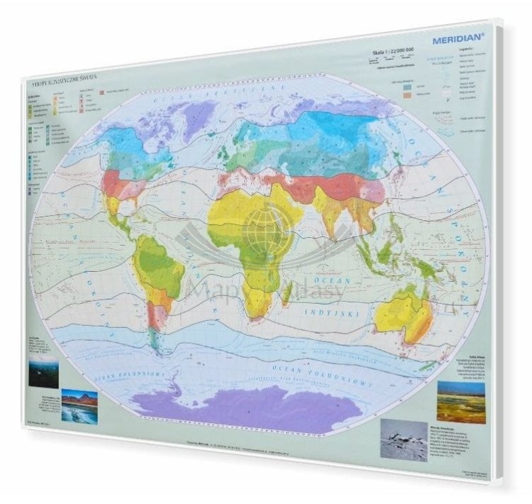 Świat 1:26 000 000. Strefy klimatyczne. Mapa. Rama alu SLIM