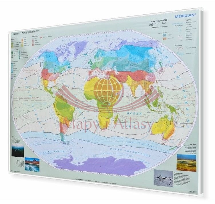 Świat 1:26 000 000. Strefy klimatyczne. Mapa do wpinania. Rama alu SLIM