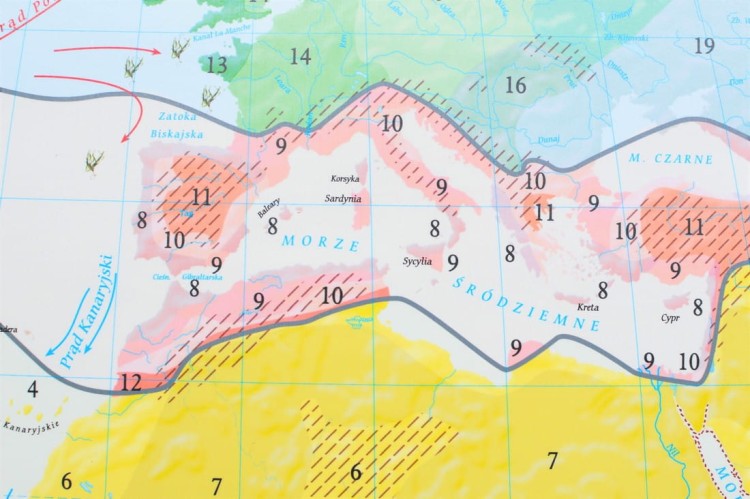 Świat 1:26 000 000. Strefy klimatyczne. Mapa w wersji do wpinania. Rama alu SLIM. Fragment 1