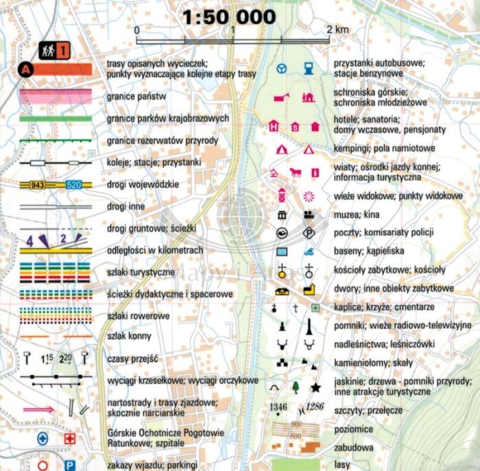 Beskid Śląski 2 w 1. Laminowana mapa turystyczna + Miniprzewodnik wydawnictwa ExpressMap. Legenda