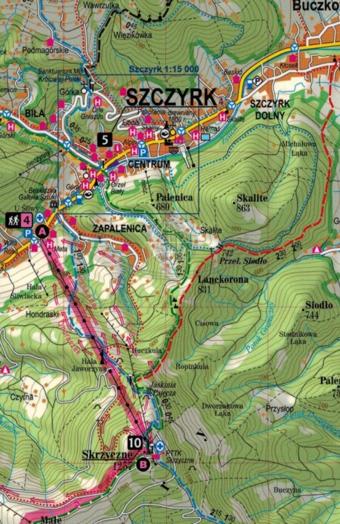 Beskid Śląski 2 w 1. Laminowana mapa turystyczna + Miniprzewodnik wydawnictwa ExpressMap. Fragment 2