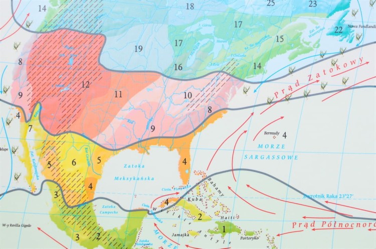 Świat 1:26 000 000. Strefy klimatyczne. Mapa w wersji magnetycznej. Rama alu SLIM. Fragment 2