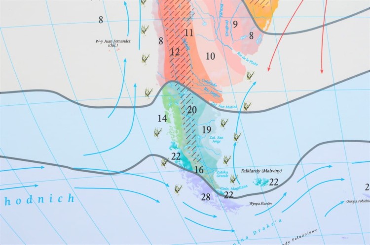 Świat 1:26 000 000. Strefy klimatyczne. Mapa w wersji magnetycznej. Rama alu SLIM. Fragment 6