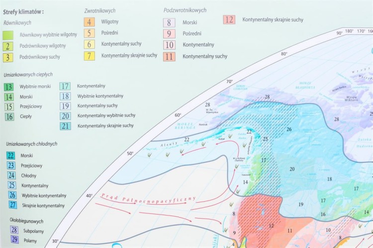 Świat 1:26 000 000. Strefy klimatyczne. Mapa w wersji magnetycznej. Rama alu SLIM. Legenda 1