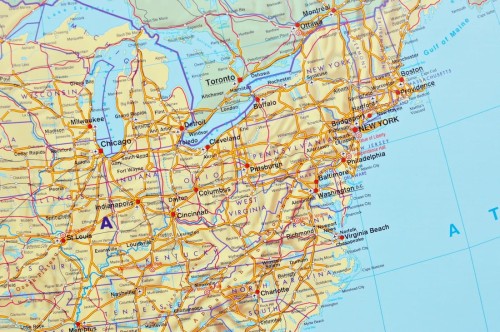 Ameryka Północna 1:8 000 000. Mapa ścienna polityczna wydawnictwa Freytag & Berndt. Fragment 1