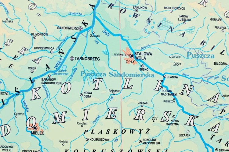 Polska południowa 1:435 000. Mapa ścienna fizyczna. Fragment 3