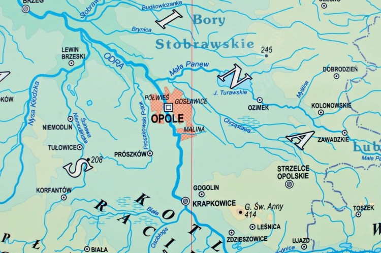 Polska południowa 1:435 000. Mapa ścienna fizyczna. Fragment 5