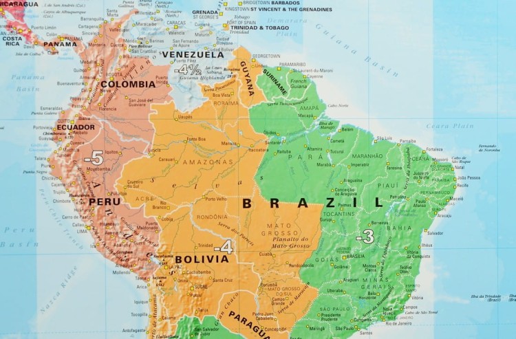 Świat 1:30 000 000. Strefy czasowe. Mapa ścienna polityczna. Fragment 4