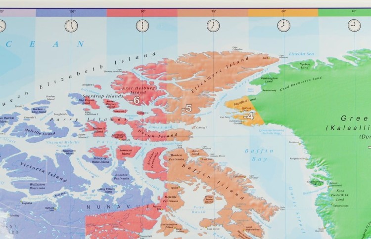 Świat 1:30 000 000. Strefy czasowe. Mapa ścienna polityczna. Fragment 6