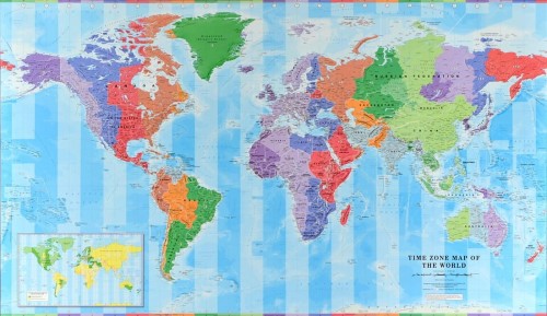 Świat 1:30 000 000. Strefy czasowe. Mapa polityczna w wersji magnetycznej. Rama alu SLIM