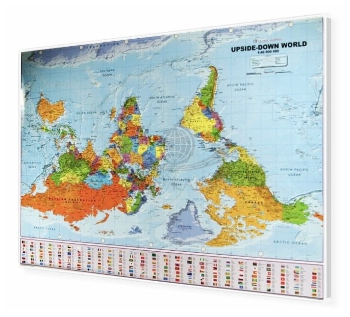Świat do góry nogami 1:40 000 000. Mapa polityczna w wersji magnetycznej. Rama alu SLIM