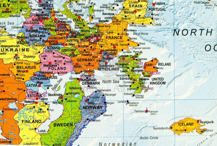 Świat do góry nogami 1:40 000 000. Mapa polityczna w wersji magnetycznej. Rama alu SLIM. Fragment 2