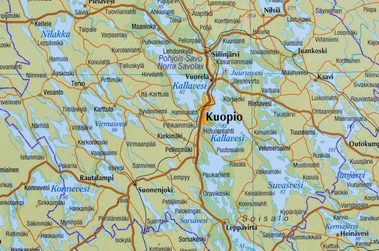 Finlandia 1:1 000 000. Mapa ścienna drogowo-fizyczna. Fragment 3