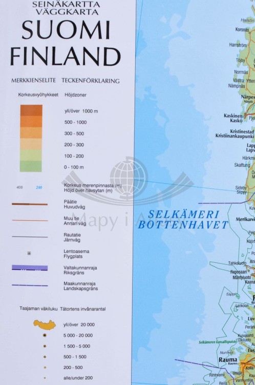 Finlandia 1:1 000 000. Mapa drogowo-fizyczna w wersji magnetycznej. Rama alu SLIM. Legenda