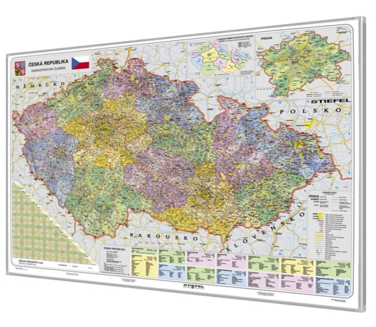 Czechy. Mapa administracyjno-drogowa w wersji magnetycznej. Rama alu SLIM