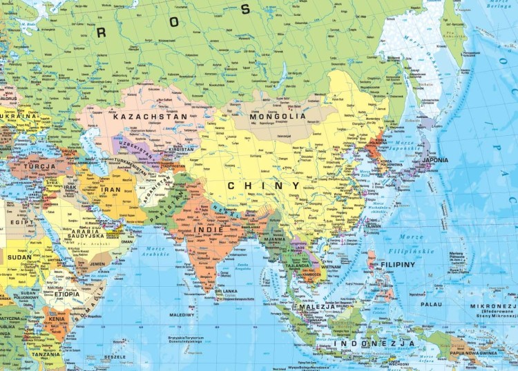 Świat 1:28 000 000. Mapa ścienna polityczna. Wydawnictwo Piętka. Fragment 1