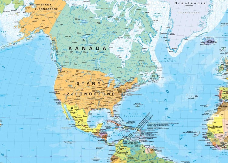 Świat 1:28 000 000. Mapa ścienna polityczna. Wydawnictwo Piętka. Fragment 2