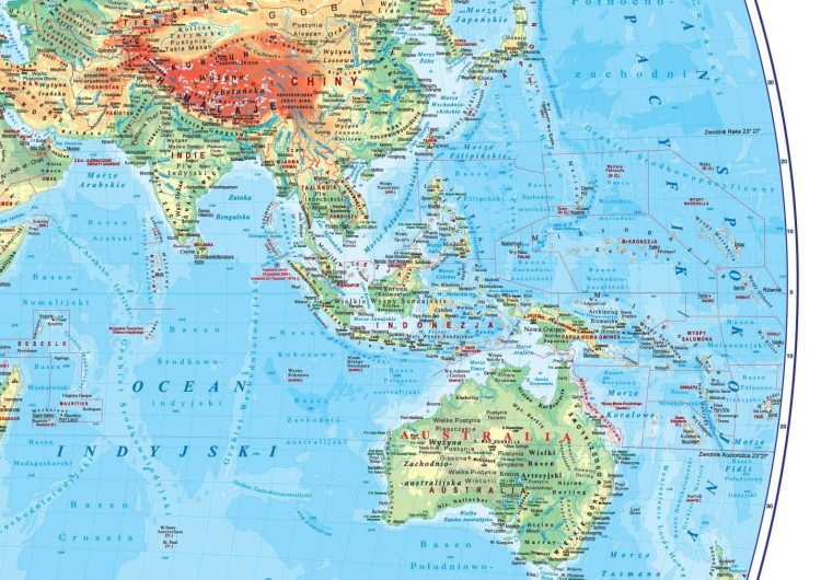 Świat 1:20 000 000. Mapa ścienna fizyczna. Wersja STRONG. Wydawnictwo Piętka. Fragment 2