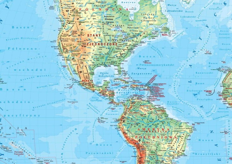 Świat 1:20 000 000. Mapa ścienna fizyczna. Wersja STRONG. Wydawnictwo Piętka. Fragment 3