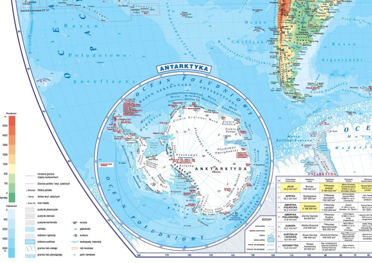 Świat 1:20 000 000. Mapa ścienna fizyczna. Wersja STRONG. Wydawnictwo Piętka. Fragment 4