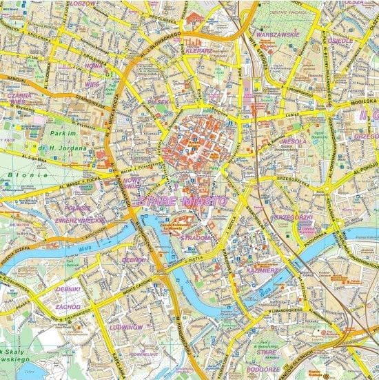 Kraków 1:20 500. Mapa ścienna / plan miasta wydawnictwa Compass. Fragment 2