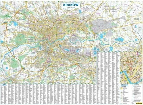 Kraków 1:20 500. Arkusz, mapa ścienna / plan miasta. Wydawnictwo: Compass