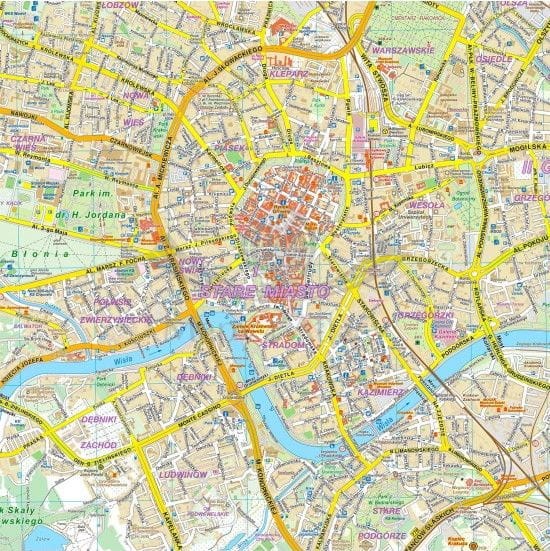 Kraków 1:20 500. Arkusz, mapa ścienna / plan miasta. Wydawnictwo: Compass. Fragment 2