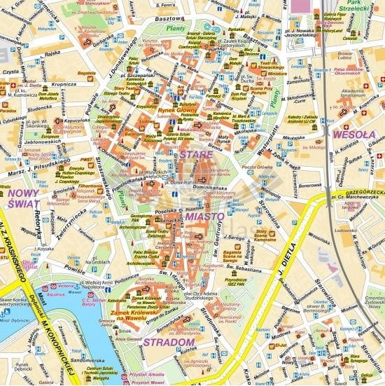 Kraków 1:20 500. Arkusz, mapa ścienna / plan miasta. Wydawnictwo: Compass. Fragment 3