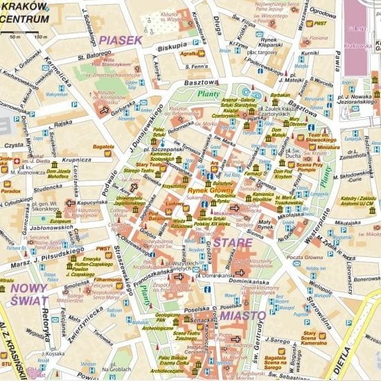 Kraków 1:20 500. Mapa ścienna / plan miasta. Wersja magnetyczna. Wydawnictwo: Compass. Fragment 6
